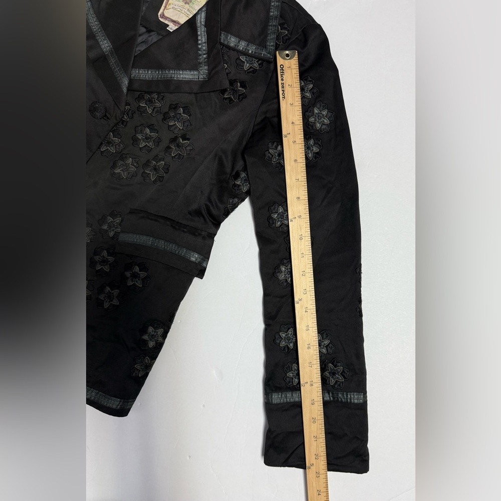 Vintage Paparazzi Chic Black Embroidered Women's button up jacket size L - Picture 8 of 14
